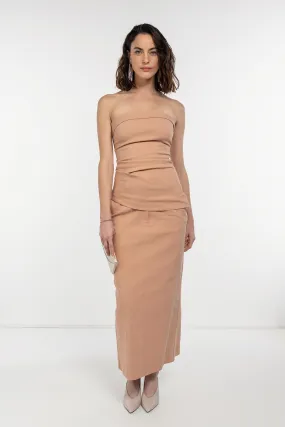 Mocha Fit Pencil Beige Midi Skirt