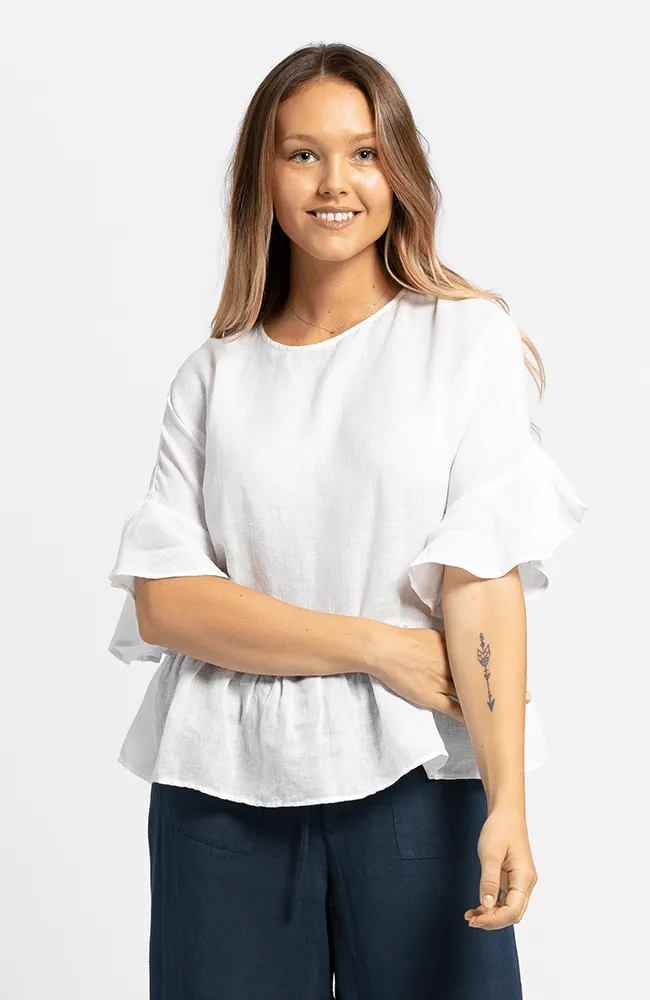 MONA Top in Linen/Cotton - White