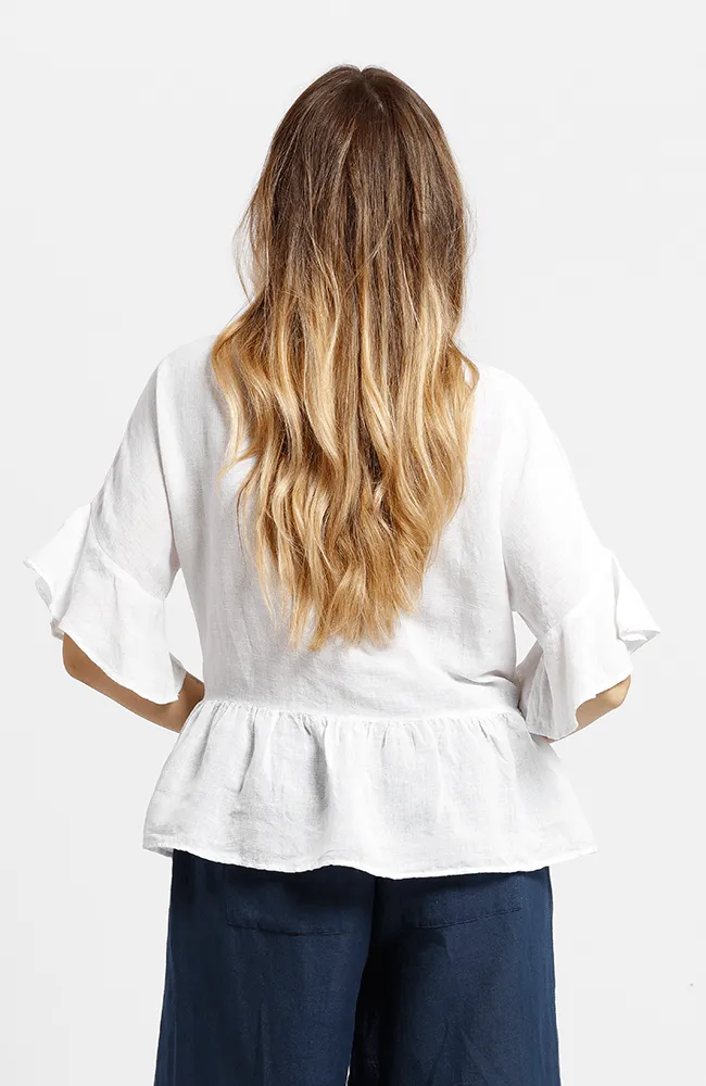 MONA Top in Linen/Cotton - White