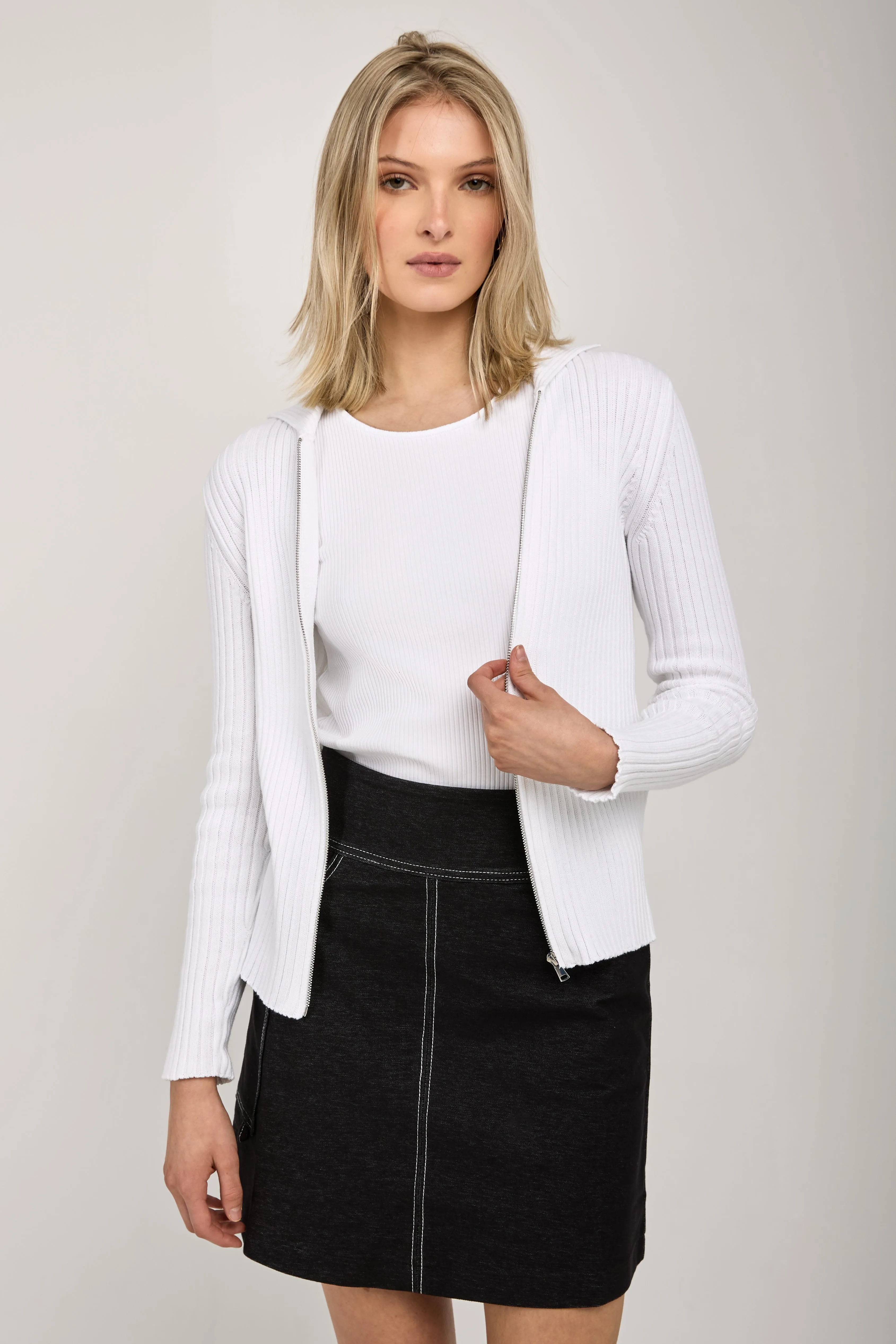 Nabulus Denim-Look Jersey Skirt in Black