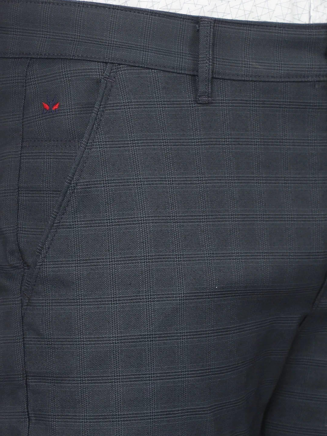 Navy Blue Checkered Chinos Trousers