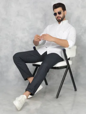 Navy Blue Checkered Chinos Trousers