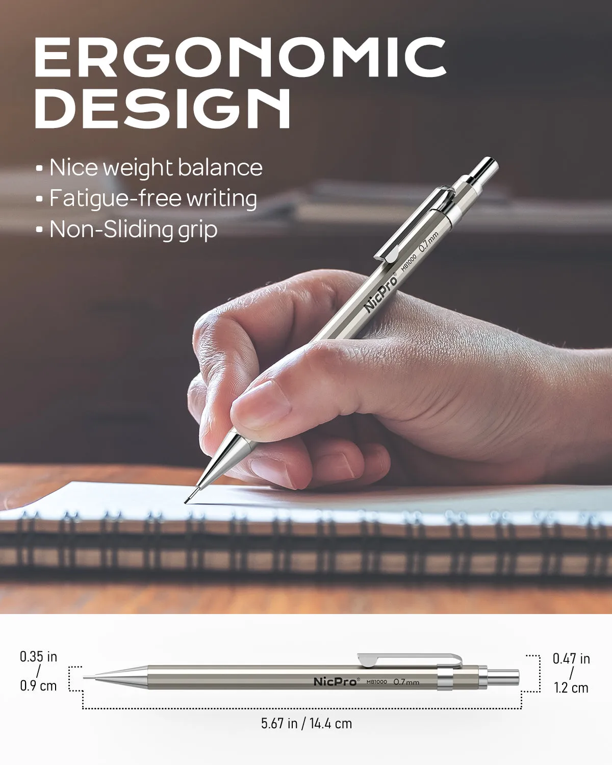 Nicpro 4PCS 0.7 mm Metal Mechanical Pencils Set, Lead Drafting Pencil for Artist Writing, Sketching, Drawing, with 8 Tubes HB Lead Refills & 3PCS 4B Erasers, 9PCS Erasers Refills | Come with Case