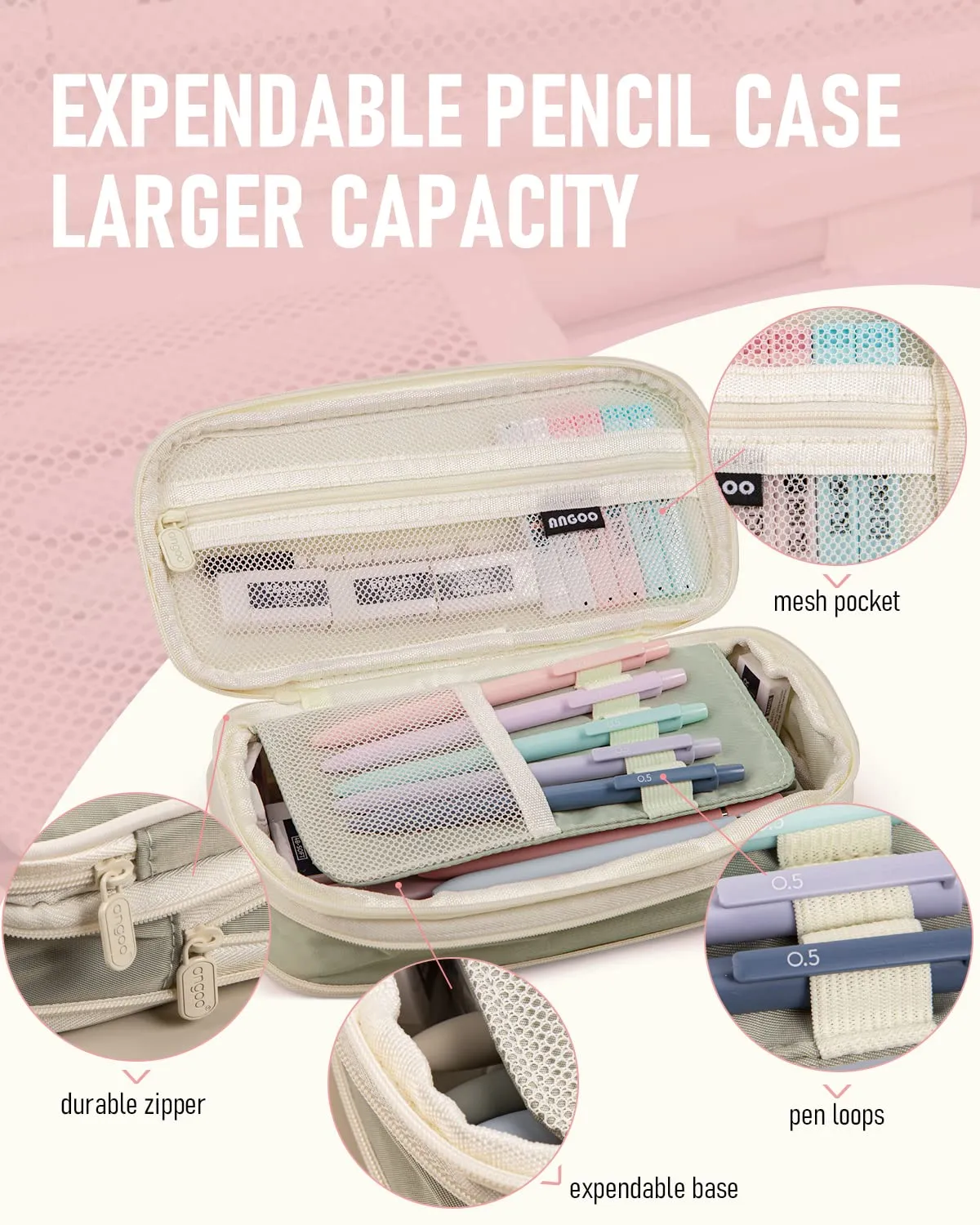 Nicpro 50 PCS Aesthetic School Supplies with Pen Case, 12 Colors Chisel Tip Cute Highlighters, 5 Quick Dry Retractable Black Ink Pens, 6 Pastel Mechanical Pencil 0.5 & 0.7 & 0.9 & 2.0 mm for Students
