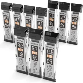 Nicpro 600 PCS Lead Refills 0.5mm HB #2 Break Resistant Mechanical Pencil Refills 0.5 mm, 60 Pack Per Tube, 10 Tubes