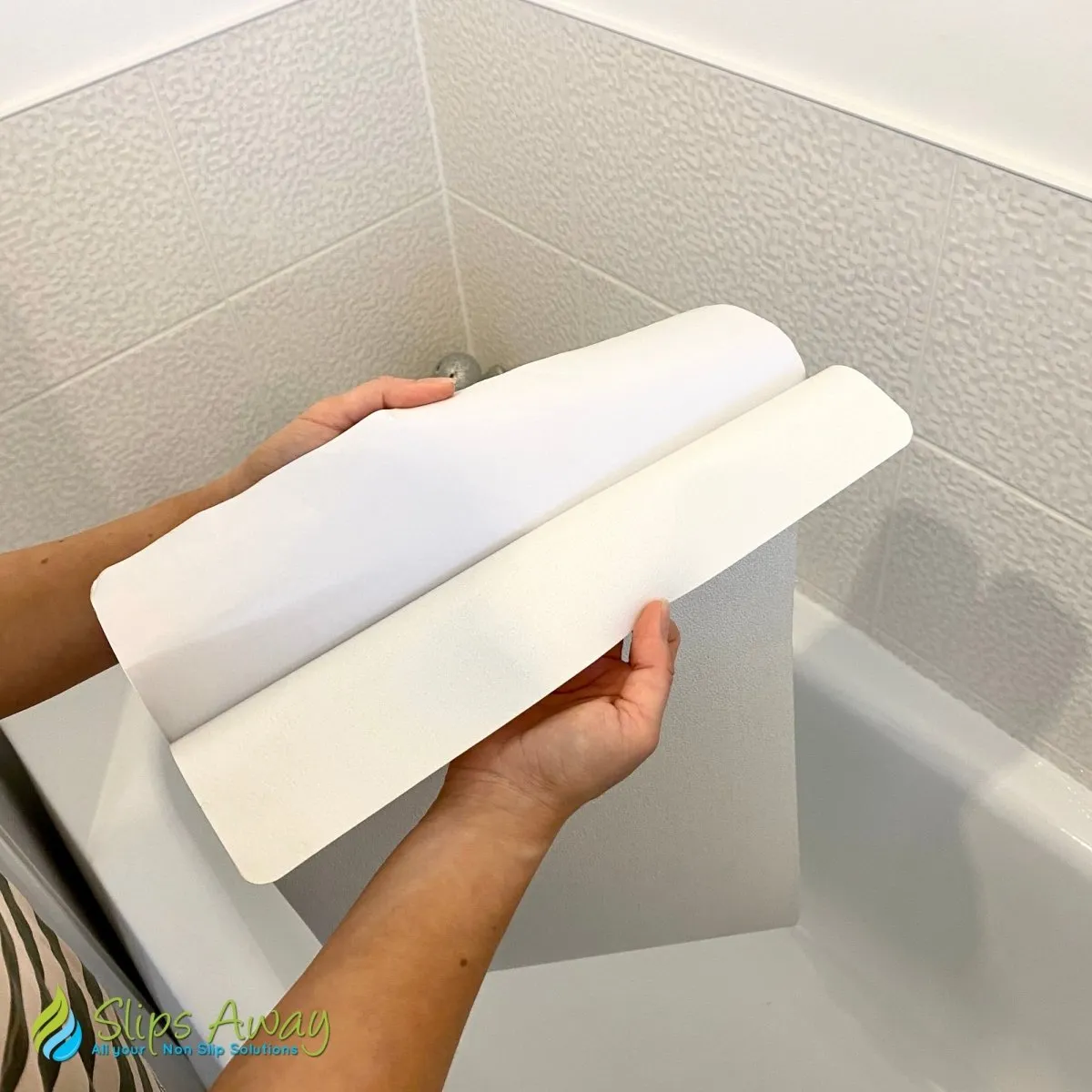 Non Slip Adhesive Bath Mat - Ultra Thin - Anti Skid Textured Vinyl 16”x34”