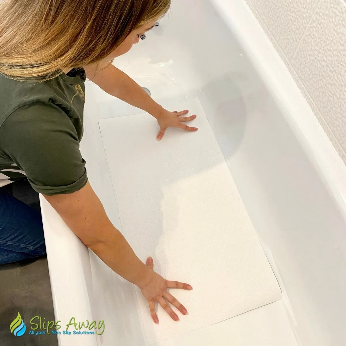 Non Slip Adhesive Bath Mat - Ultra Thin - Anti Skid Textured Vinyl 16”x34”