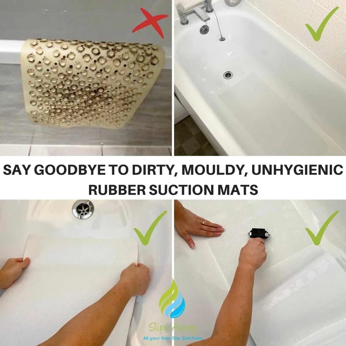Non Slip Adhesive Bath Mat - Ultra Thin - Anti Skid Textured Vinyl 16”x34”