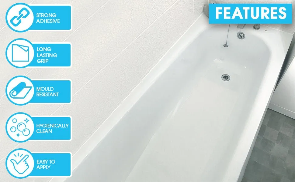 Non Slip Adhesive Bath Mat - Ultra Thin - Anti Skid Textured Vinyl 16”x34”