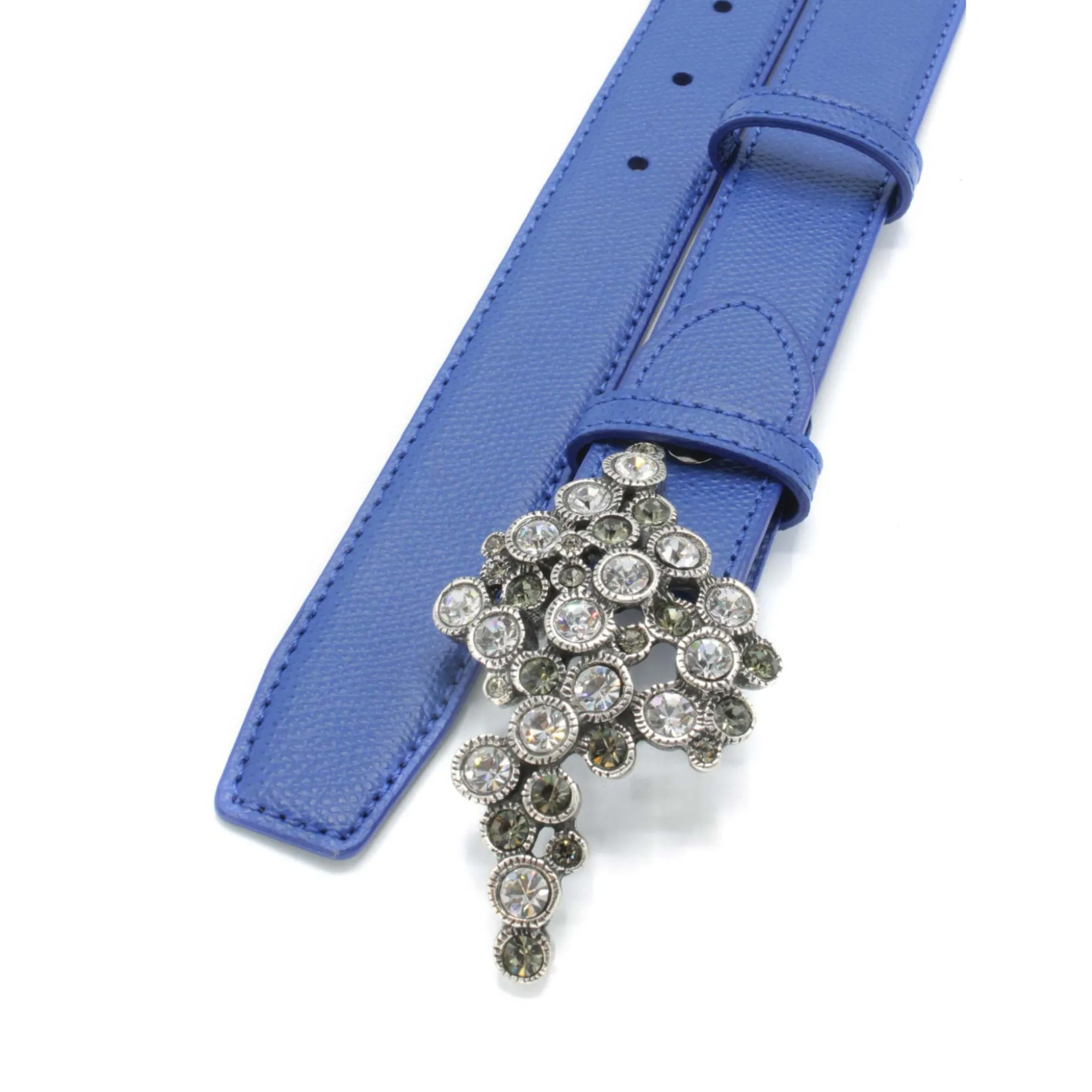 Novak Narrow Electric Blue Saffiano Crystal Bubble Belt