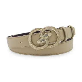 Novak Narrow Ivory Tone Saffiano Swirling Snake Belt