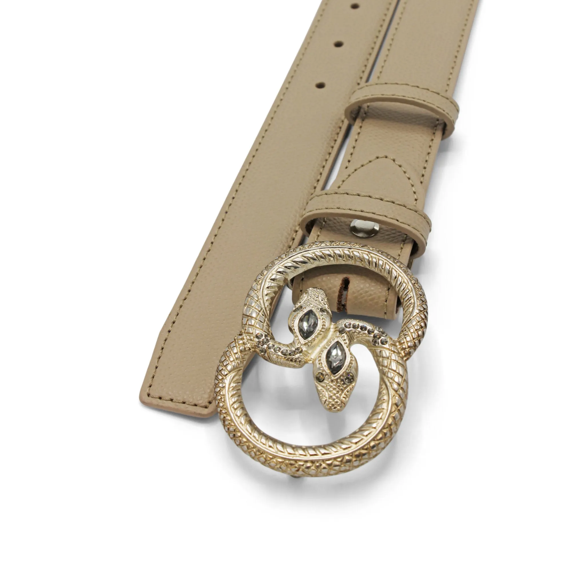 Novak Narrow Ivory Tone Saffiano Swirling Snake Belt