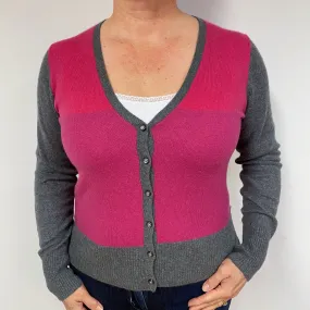 Pink and Grey Cashmere V-Neck Cardigan Large