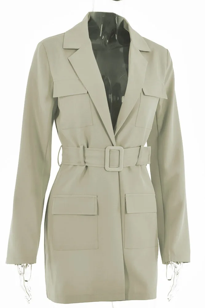 Plain Lapel Collar Open Pockets Winter Outfits Jacket