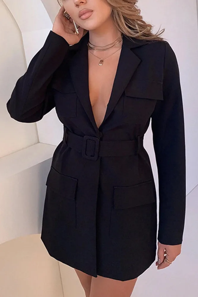 Plain Lapel Collar Open Pockets Winter Outfits Jacket