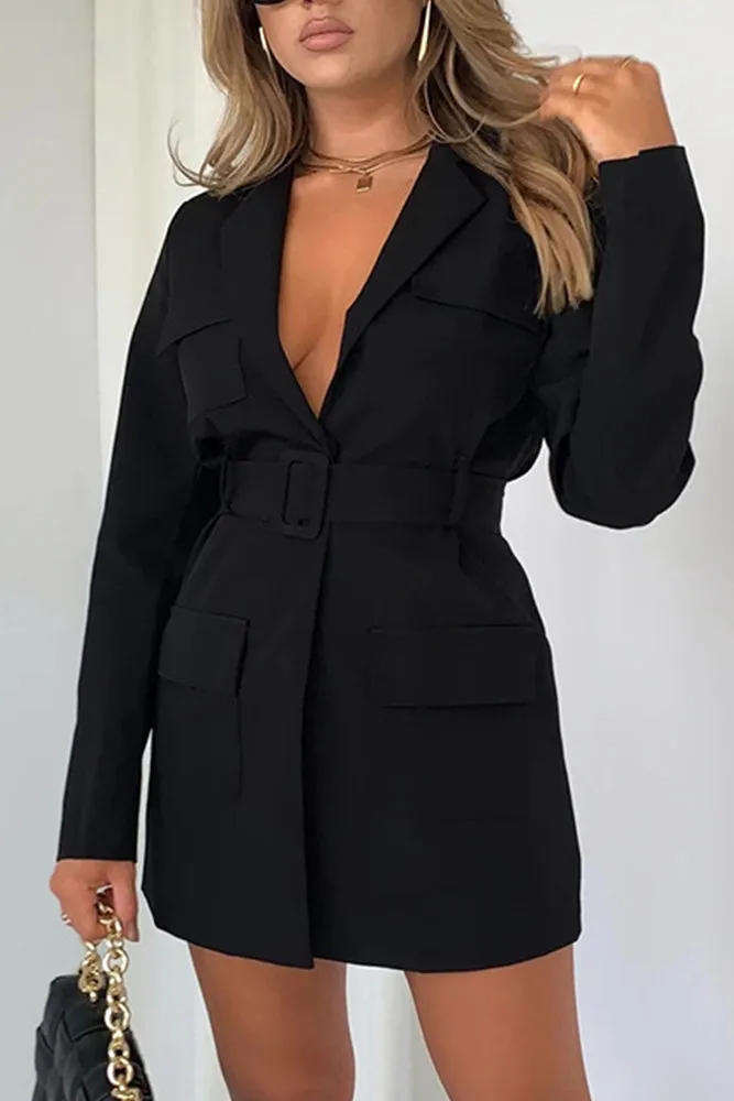 Plain Lapel Collar Open Pockets Winter Outfits Jacket