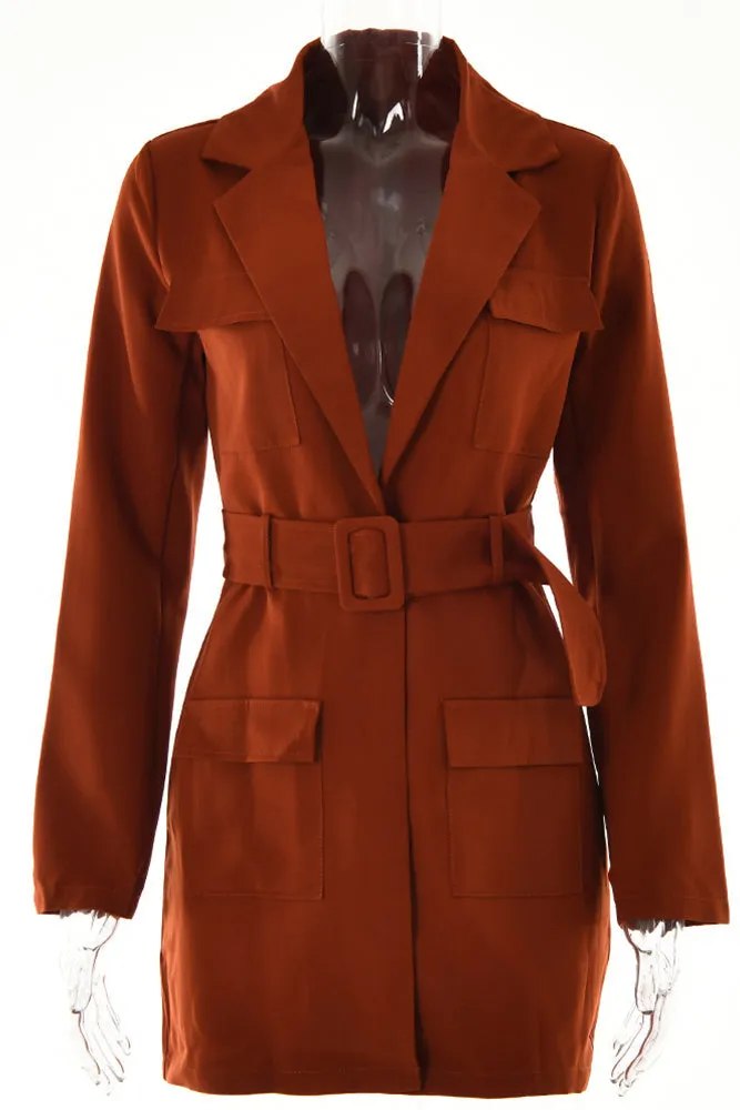 Plain Lapel Collar Open Pockets Winter Outfits Jacket