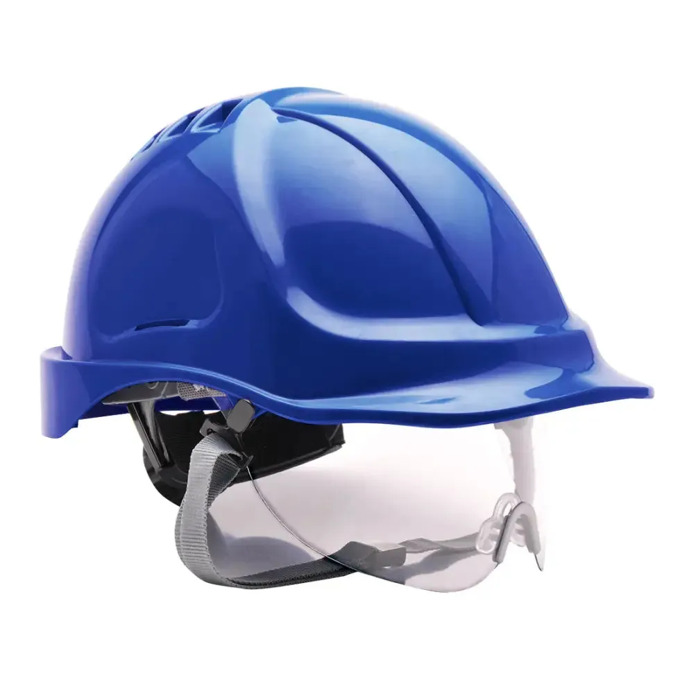 Portwest Vented Endurance Retractable Visor Ratchet Safety Helmet with Chin Strap - PW55