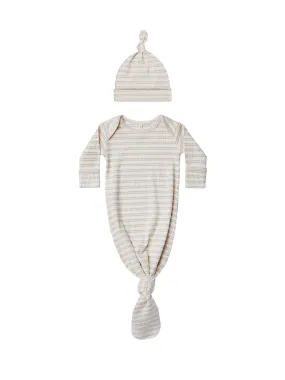 Quincy Mae Knotted Baby Gown & Hat Set | Silver Stripe
