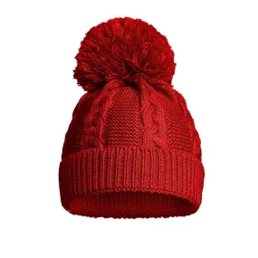 Red ECO Cable Knit hat  pom