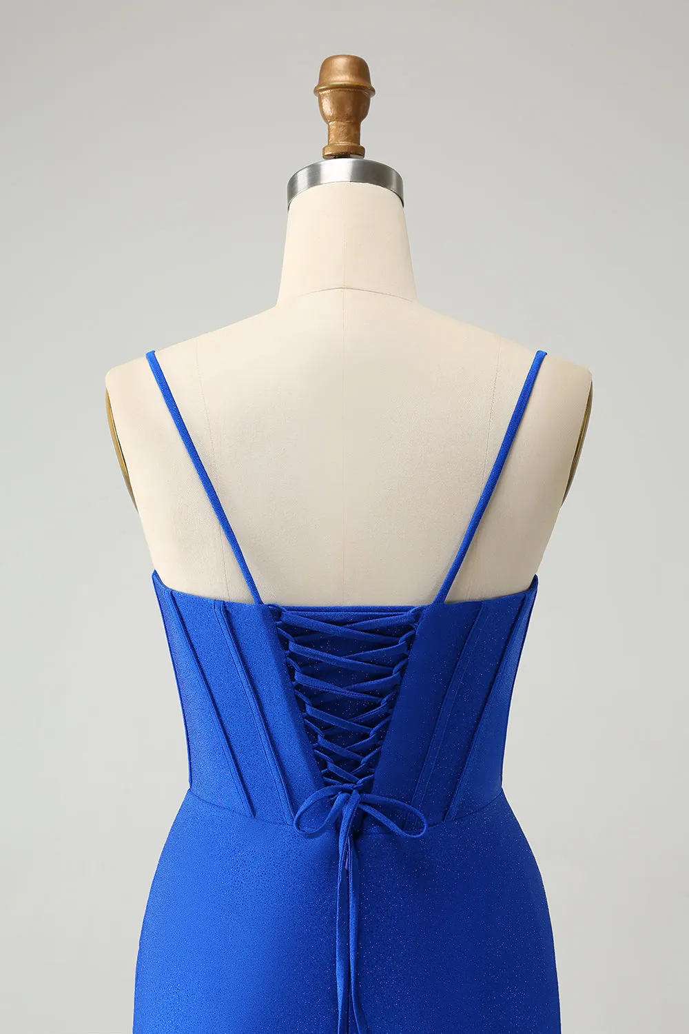 Royal Blue Glitter Corset Spaghetti straps Tight Homecoming Dress with Beading