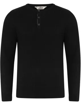 Rushmore Henley Ribbed Jumper in Black - Tokyo Laundry