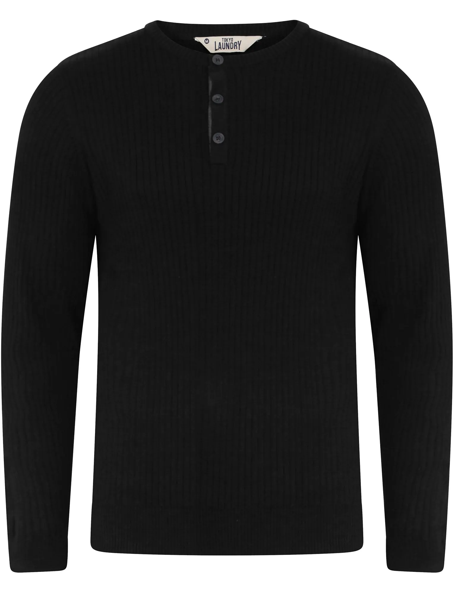 Rushmore Henley Ribbed Jumper in Black - Tokyo Laundry