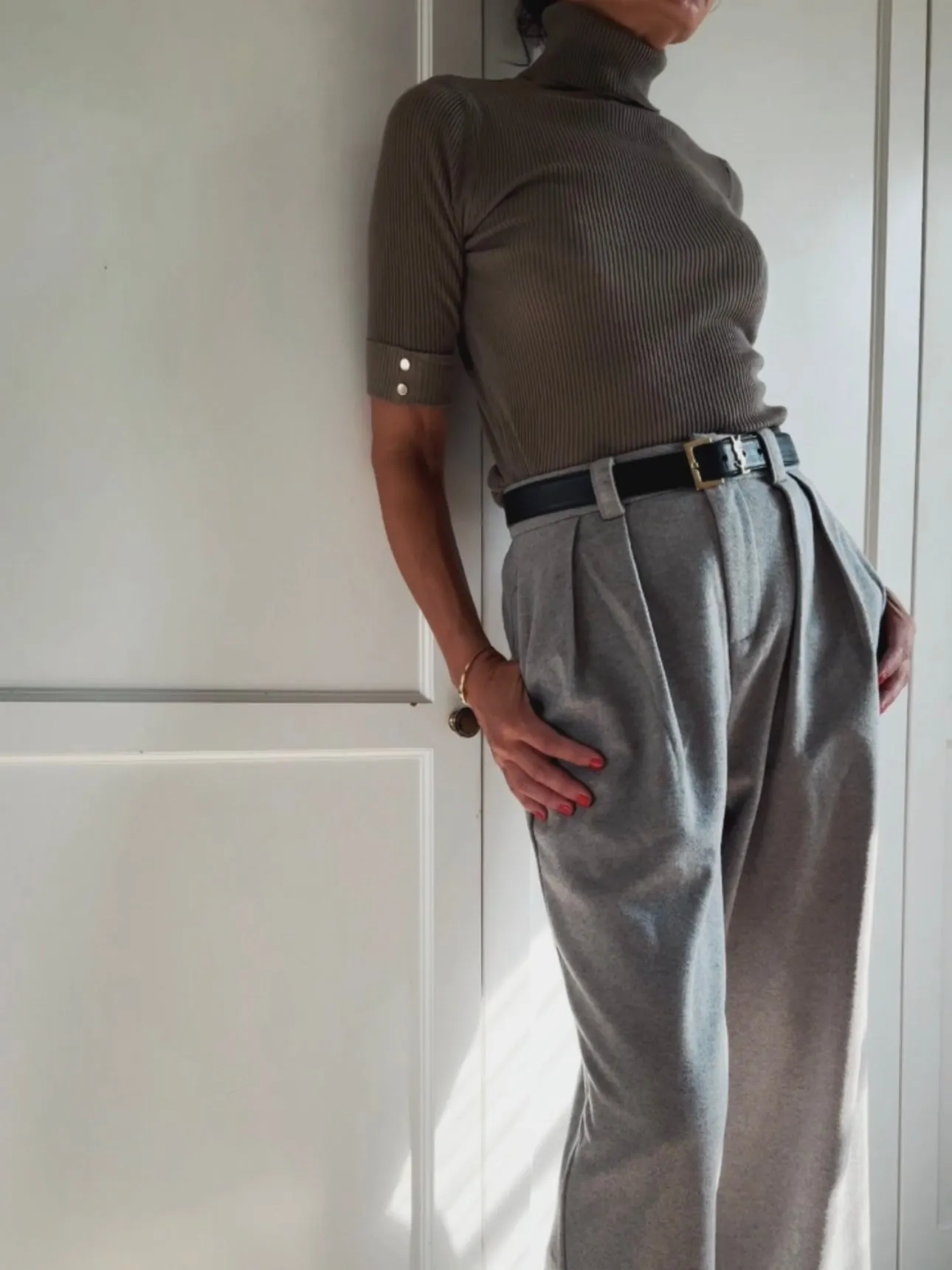 SHORT SLEEVE TURTLENECK RIB TOP - ARMY