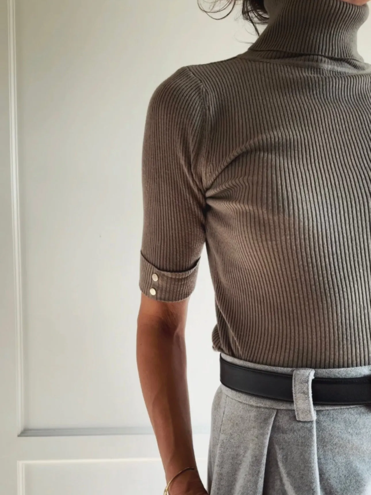 SHORT SLEEVE TURTLENECK RIB TOP - ARMY