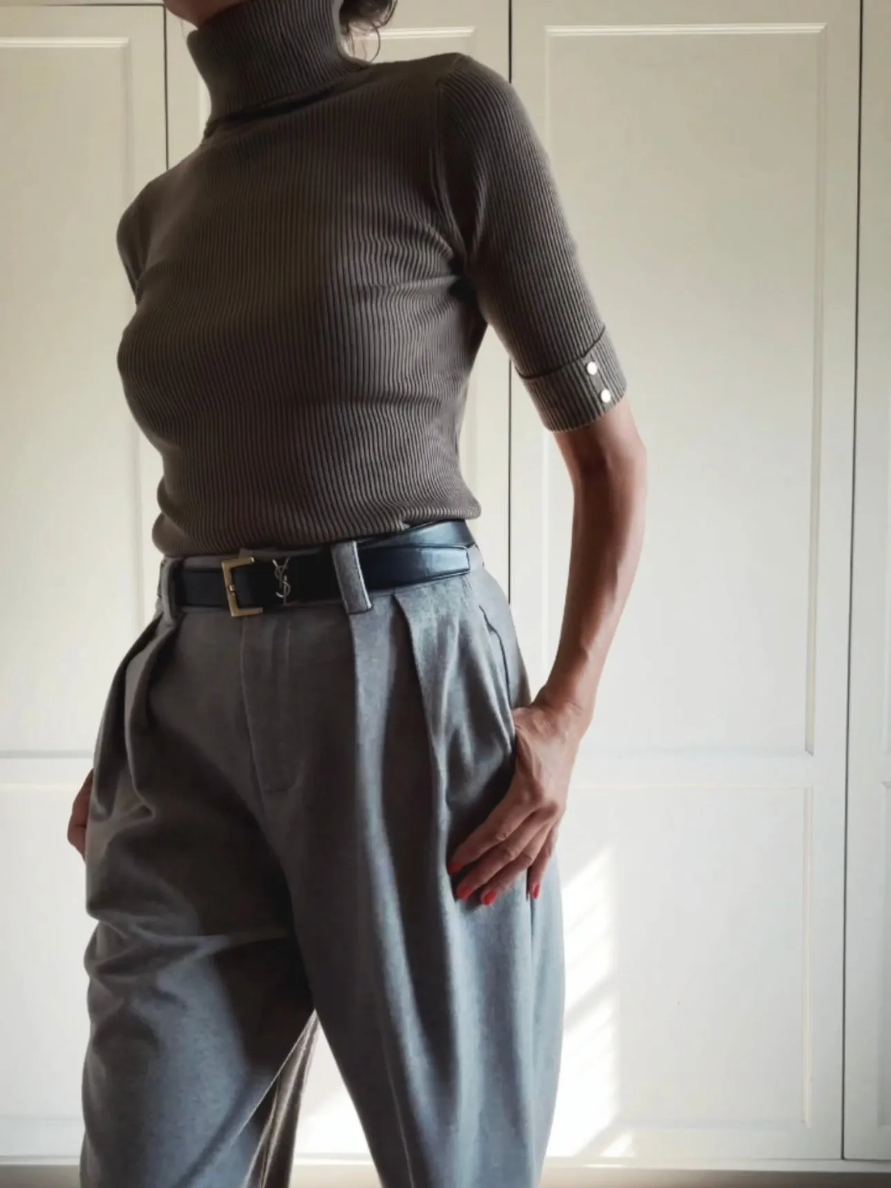 SHORT SLEEVE TURTLENECK RIB TOP - ARMY