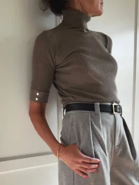 SHORT SLEEVE TURTLENECK RIB TOP - ARMY