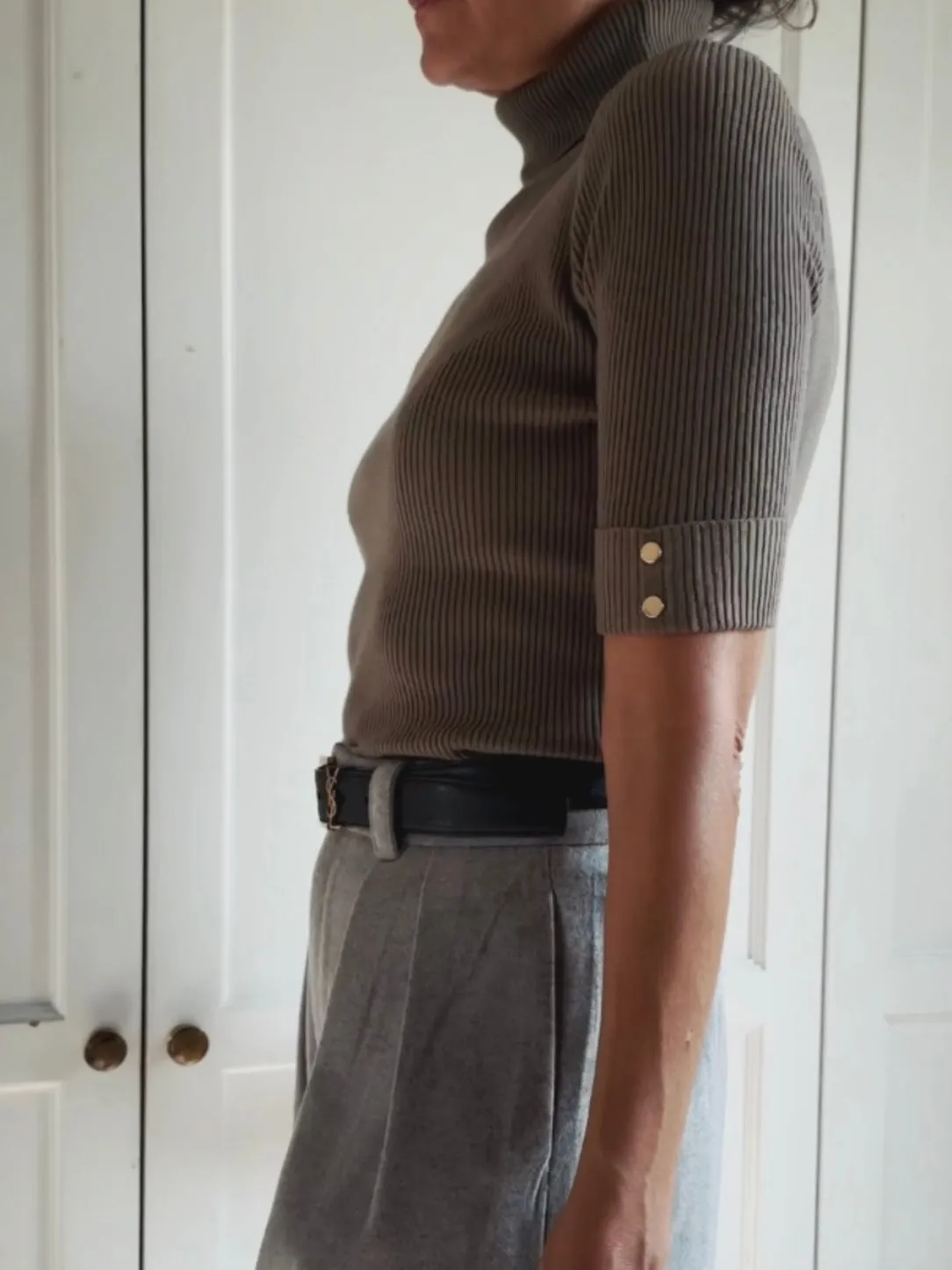 SHORT SLEEVE TURTLENECK RIB TOP - ARMY
