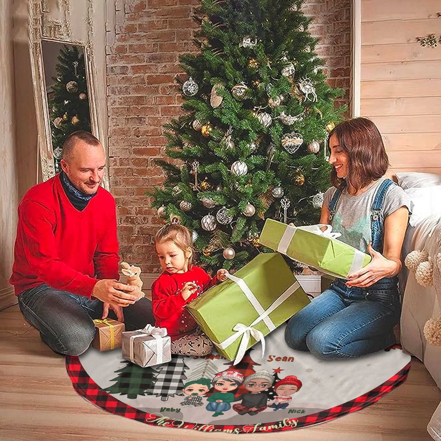 Sitting Next To Christmas Trees - Personalized Christmas Pencil Tree Skirt For Family