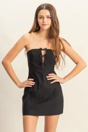 Strapless Ribbon Tie Bodycon Mini Dress