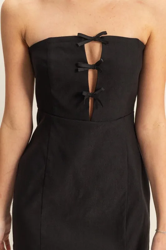 Strapless Ribbon Tie Bodycon Mini Dress