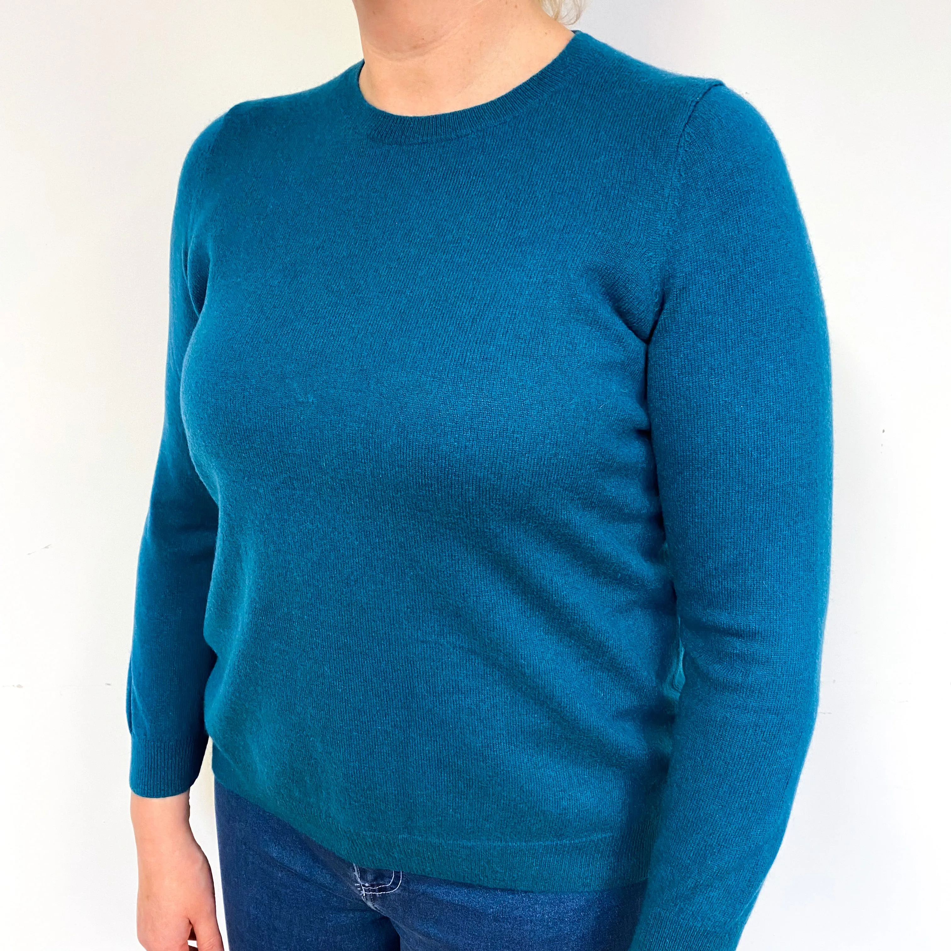 Teal Green Cashmere Crew Neck Jumper Large/Petite