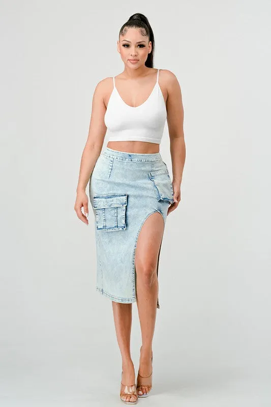 TEEK - CASUAL WASHED DENIM LEG SKIRT