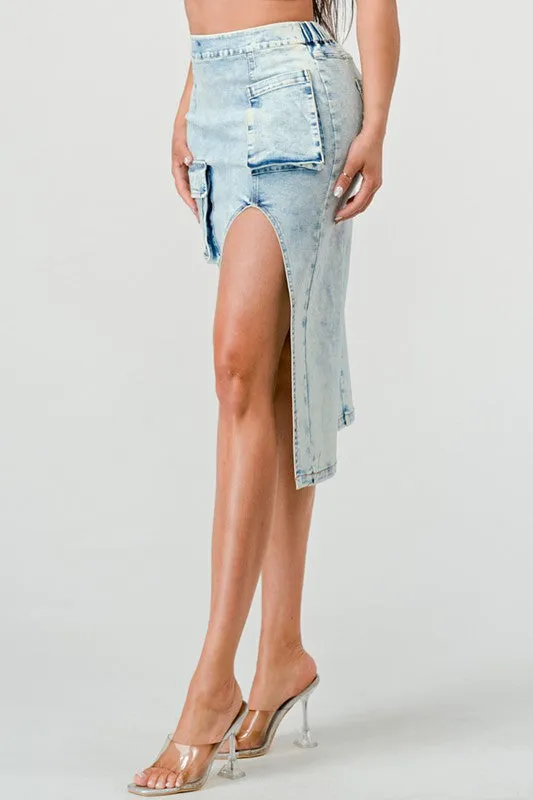 TEEK - CASUAL WASHED DENIM LEG SKIRT