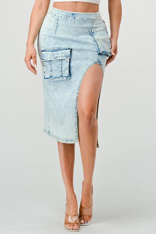TEEK - CASUAL WASHED DENIM LEG SKIRT