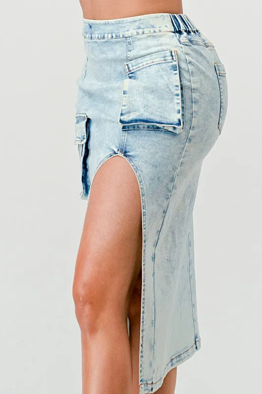 TEEK - CASUAL WASHED DENIM LEG SKIRT