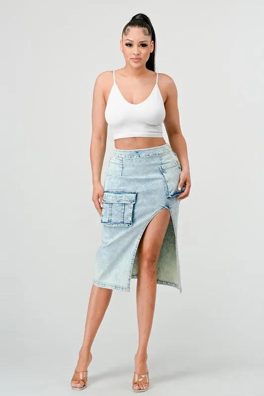 TEEK - CASUAL WASHED DENIM LEG SKIRT