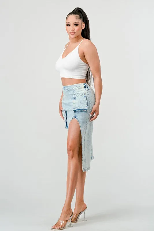 TEEK - CASUAL WASHED DENIM LEG SKIRT