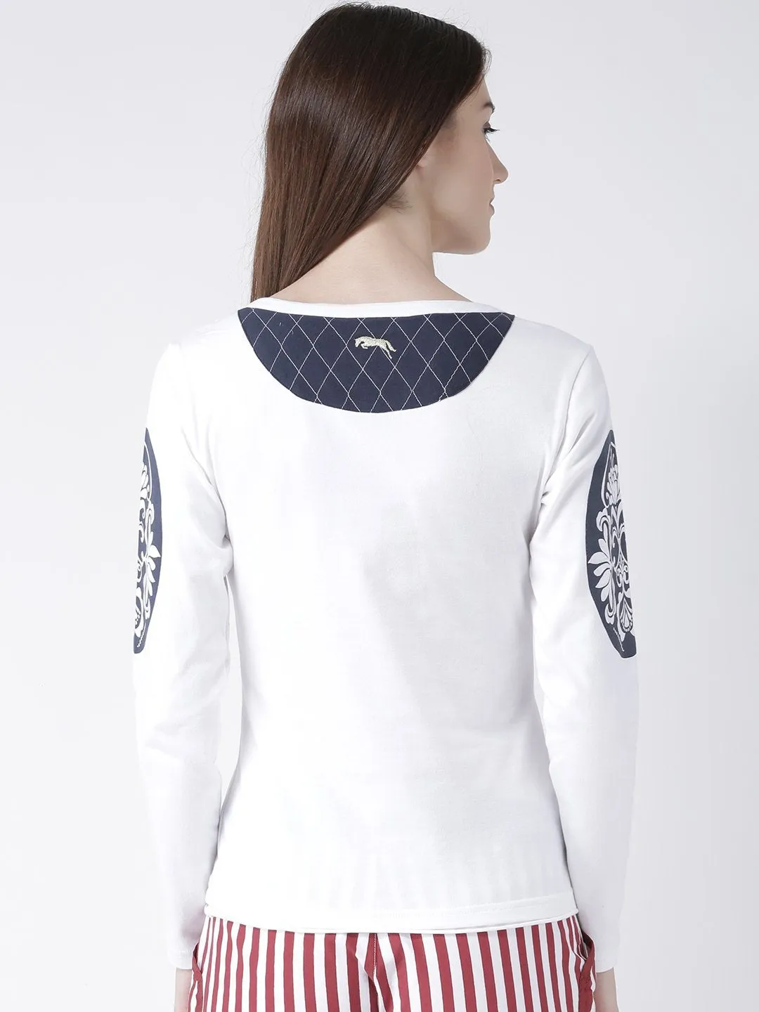 Women White Solid Round Neck T-shirt