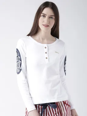 Women White Solid Round Neck T-shirt