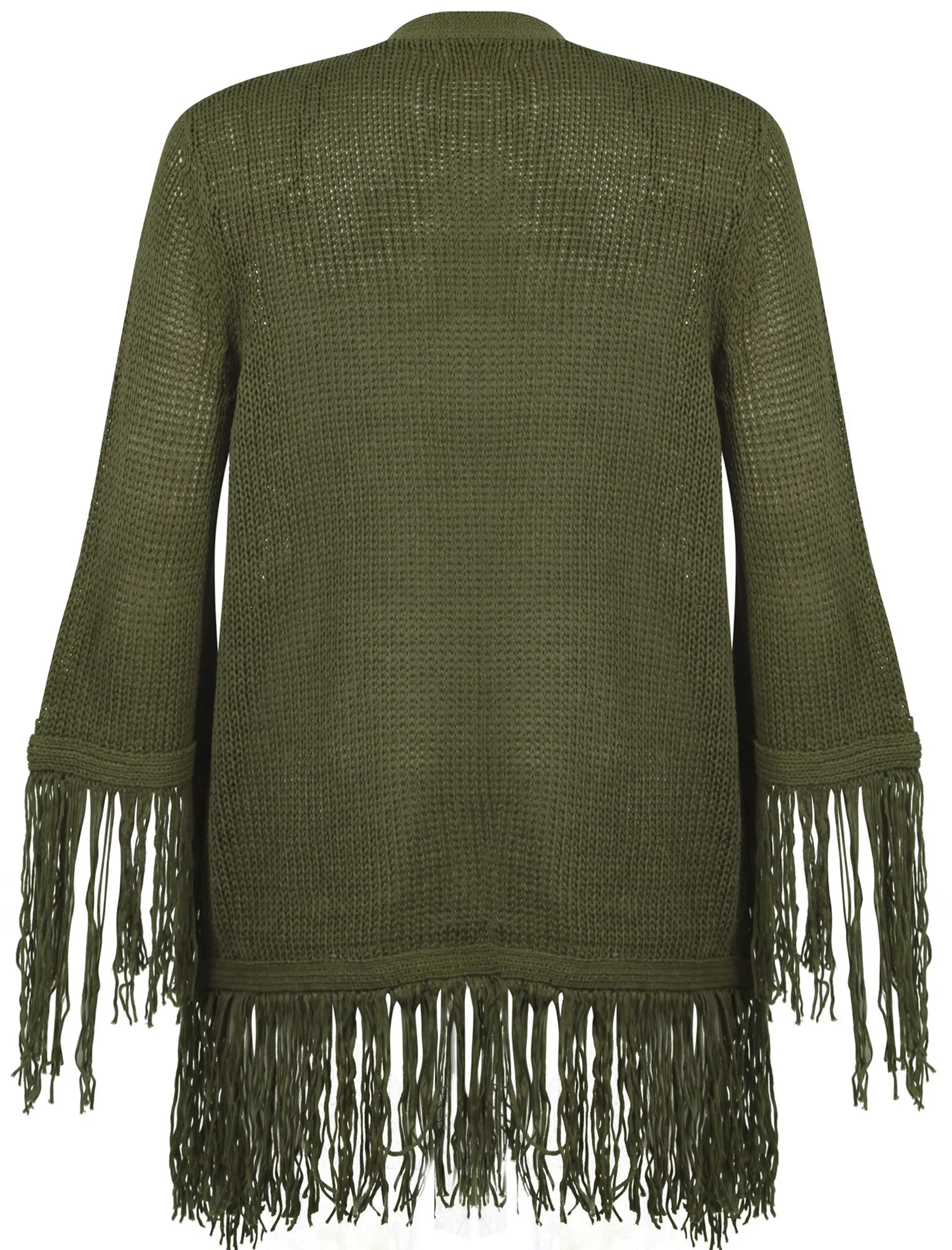 Women's fringed hem and cuffs dusty olive cardigan - Plum Tree