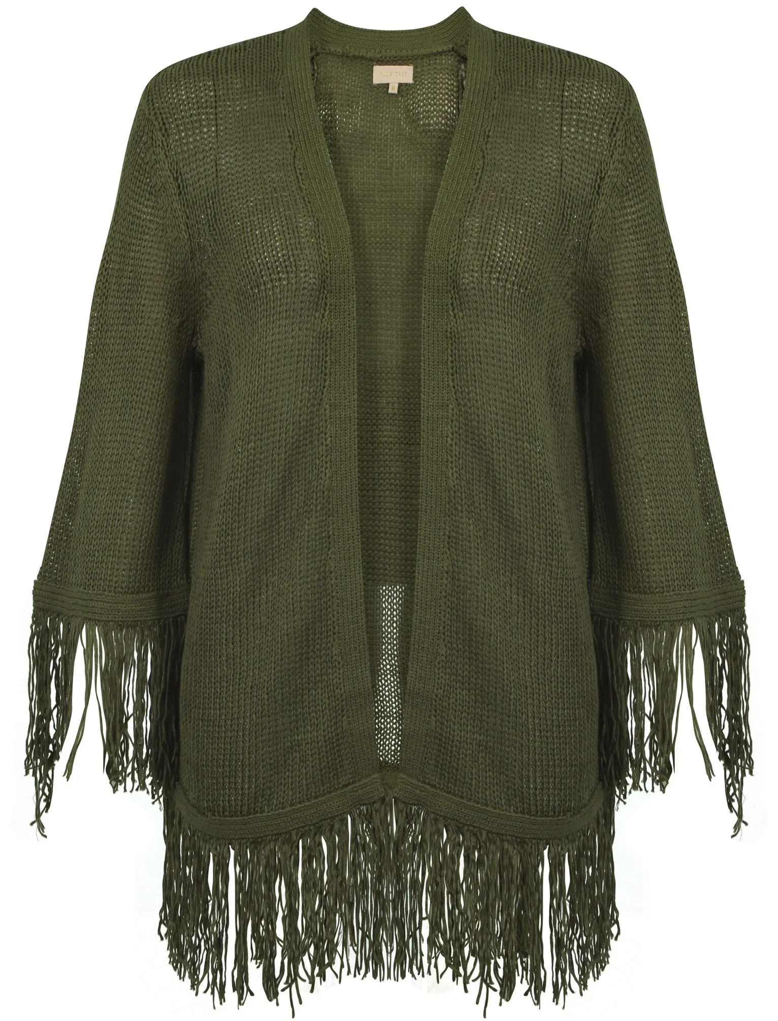 Women's fringed hem and cuffs dusty olive cardigan - Plum Tree