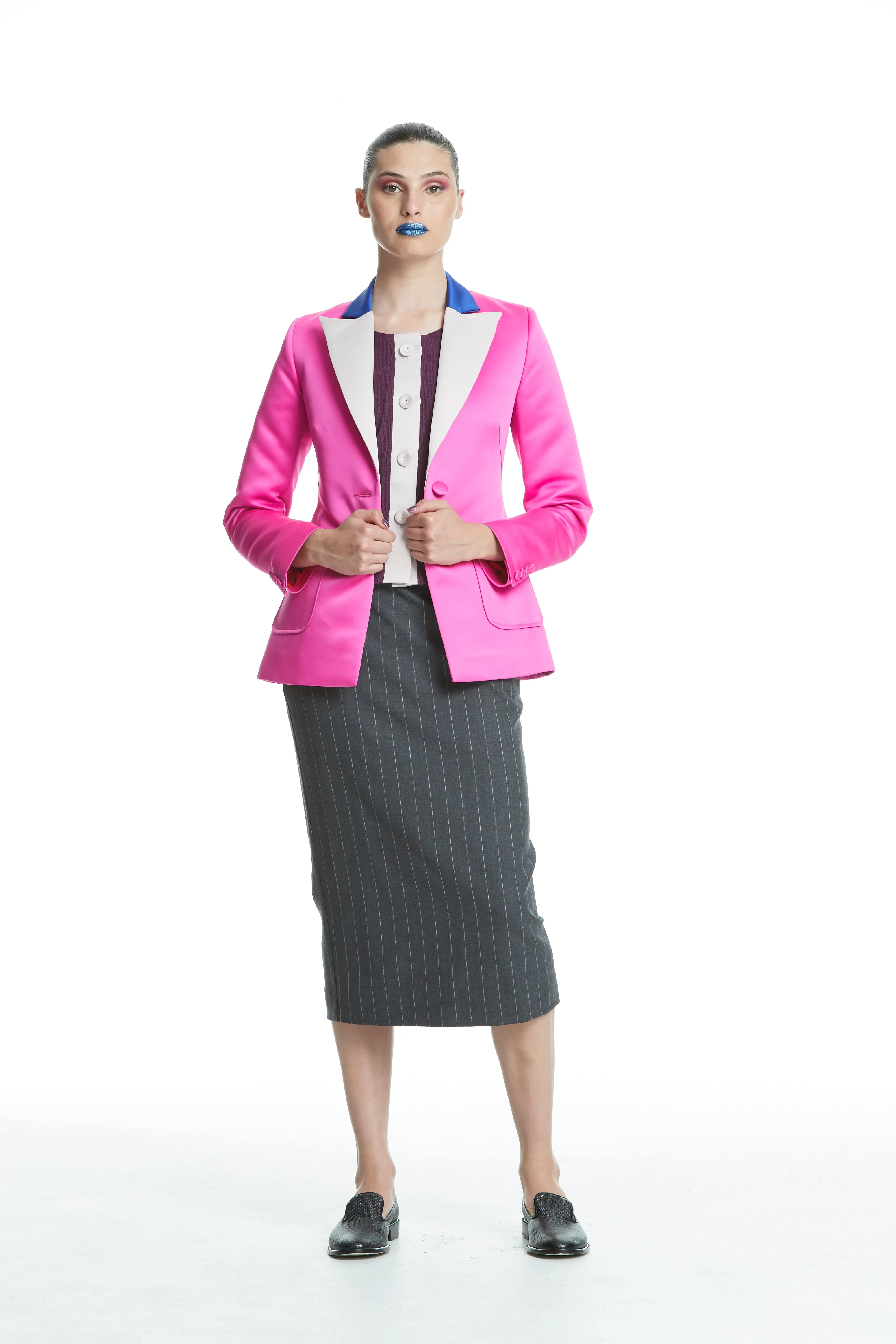 WORLD 4449 The Advertiser Long Pencil Skirt Charcoal Stripe